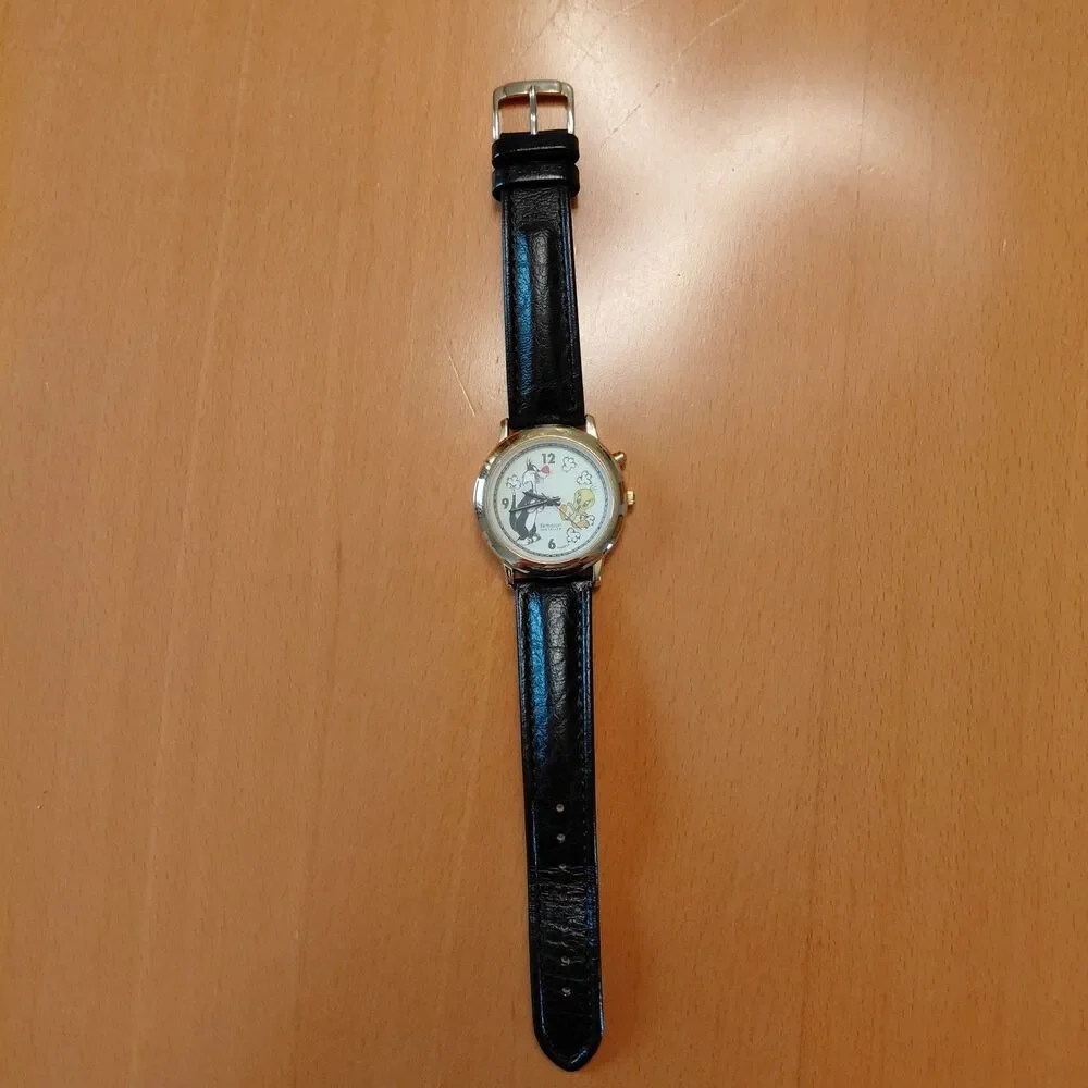 VTG 1995 Armitron Instalite Looney Tunes Sylvester Tweety Watch Leather Band